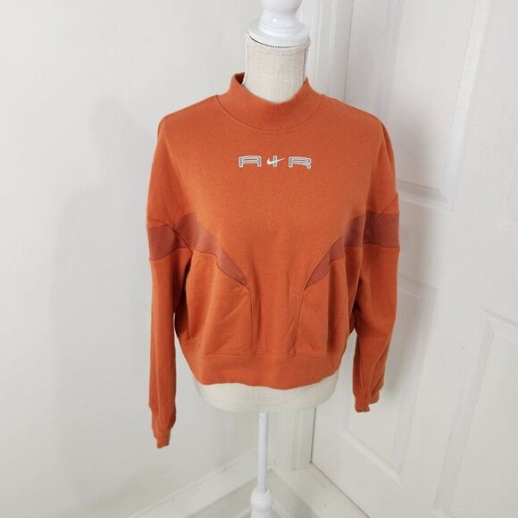 Nike Sweatshirt Womens M Orange Sportswear Air Fleece Mock Neck Hanorac Cropped - Picture 14 of 15